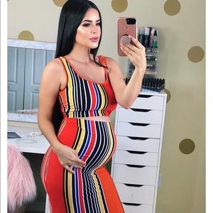 Sexy Stripped Crop Top and Midi Skirt set